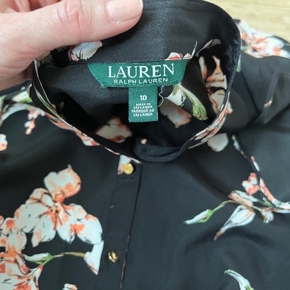 EUC Ralph Lauren Black & Orange Floral Dress Ruffled-Hem Crepe Dress Sz 10 *Q18 - Picture 7 of 7